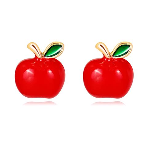 2021 Lovely Red Apple Stud Earrings For Women Fashion Enamel Apples Earrings Studs Christmas ...