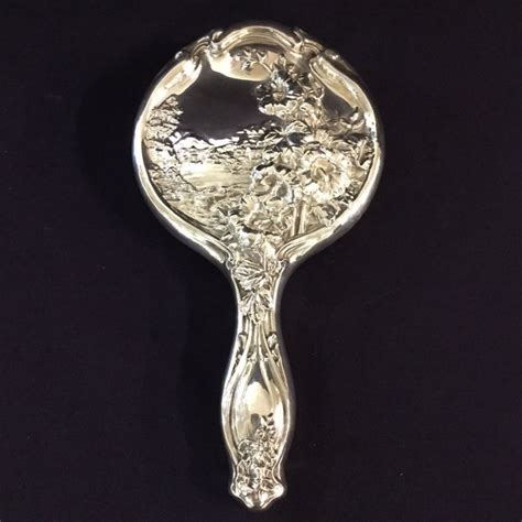 Antique Art Nouveau Sterling Silver Hand Mirror