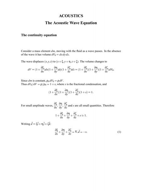 ACOUSTICS The Acoustic Wave Equation