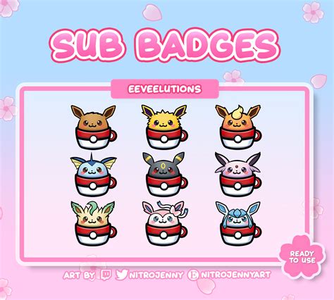 Kawaii Eevee Evolutions Sub Badges for Twitch Pokeballs Coffee Pokemon Cute Digital - Etsy