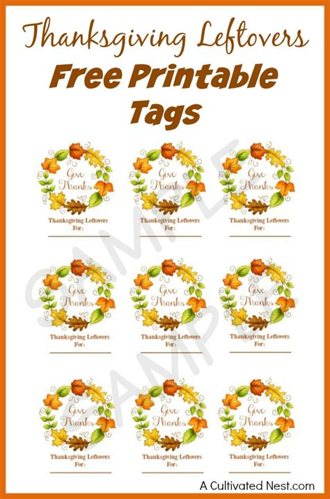 Thanksgiving Leftovers Free Printable Tags