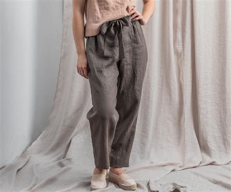 Linen pants for woman. Summer pants. High waisted tapered woman's trousers with elastic ...