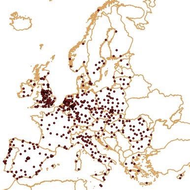 European map of mean annual rainfall (mm) calculated based on e-obs ...