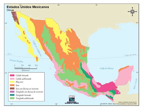 Mapa para imprimir de México Mapa de climas de México. INEGI de México ...