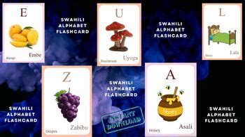 SWAHILI Alphabet FLASHCARD with picture, Learning Swahili, Swahili ...