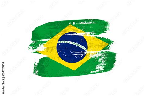 Brazilian flag painted with brush strokes. Vector grunge flag of Brazil isolated on white ...