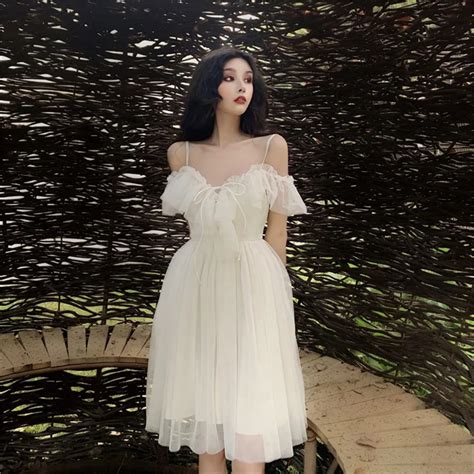 White Fairy Dress 2019 Summer New Korean Fashion Off Shoulder Dresses ...