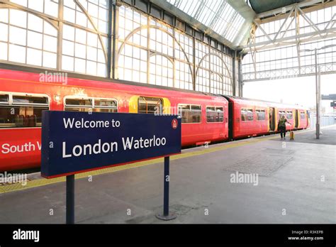 South Western train about to leave platform at Waterloo station, in ...