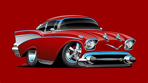 Classic American 57 Hot Rod Cartoon Drawing by Jeff Hobrath - Fine Art America