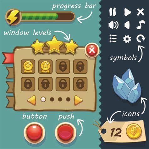 Cute game button and other design elements 02 free download