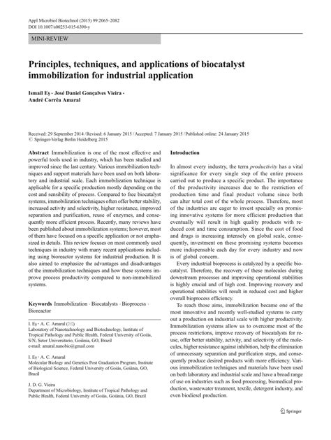 (PDF) Principles, techniques, and applications of biocatalyst immobilization for industrial ...