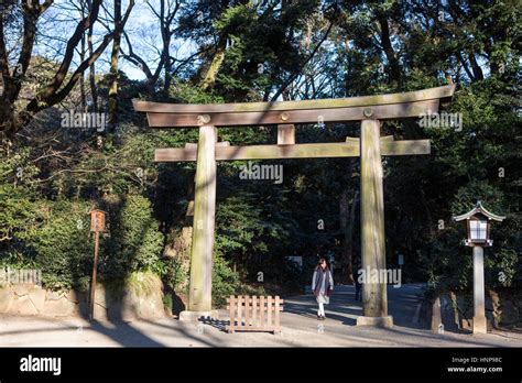 Meiji Shrine , Tokyo Japan (明治神宮, Meiji Jingū) - A torii gate along the ...