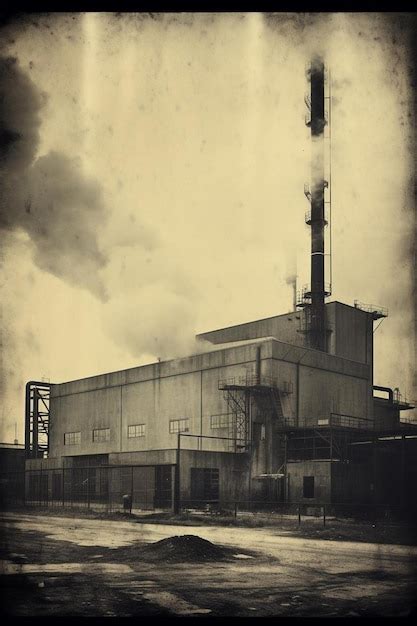 Premium AI Image | a black and white photo of a factory with smoke coming out of it.