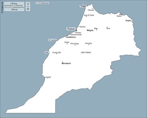 Morocco free map, free blank map, free outline map, free base map outline, main cities, names