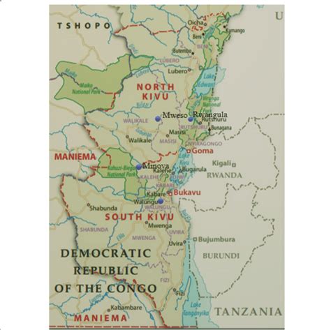 Map of North and South Kivu with qualitative case study sites (Mweso ...