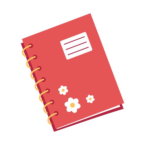 Vector cute notebook on rings. Red notebook with flowers. Back to ...