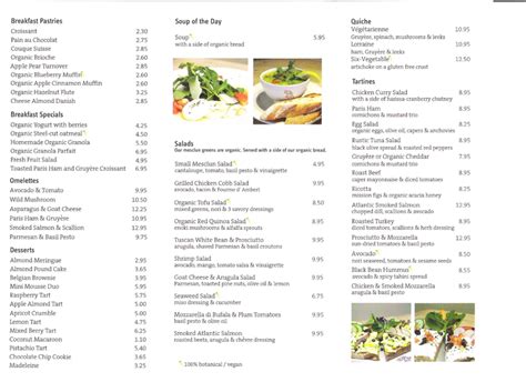 Le Pain Quotidien's Main Menu on Larchmont