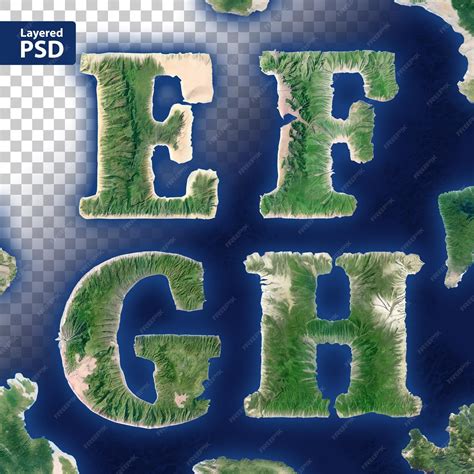 Set of Letters made in shape of islands map | Premium AI-generated PSD