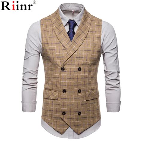 Riinr 2018 New Brand Mens Plaid Suit Vest 3XL 4XL Fashion Party Dress Vest Men England Style ...