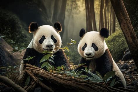 Panda Bear Eating Bamboo in Its Natural Habitat. Generative AI Stock Illustration - Illustration ...