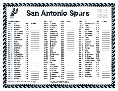 Printable 2019-2020 San Antonio Spurs Schedule