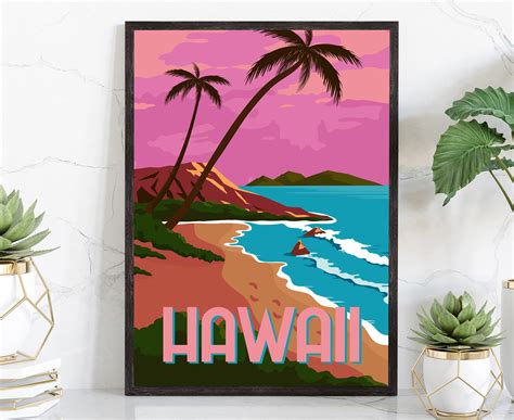 HAWAII TRAVEL POSTER Hawaii Poster Wall Art Hawaii Cityscape | Etsy