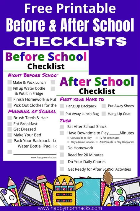 Back to School & After School Checklists You've Been Looking For - PDF