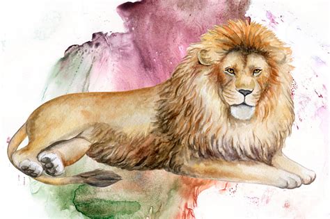 Lion Family. Watercolor By Yuliia Shmadchenko | TheHungryJPEG