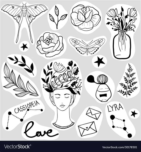 Set black and white stickers Royalty Free Vector Image