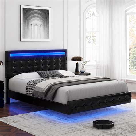 Homfa Full Floating Bed with Lights, LED Platform Bed Frame with Under ...