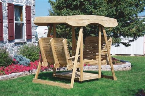 Pine Double Lawn Swing Glider with Canopy from DutchCrafters Amish