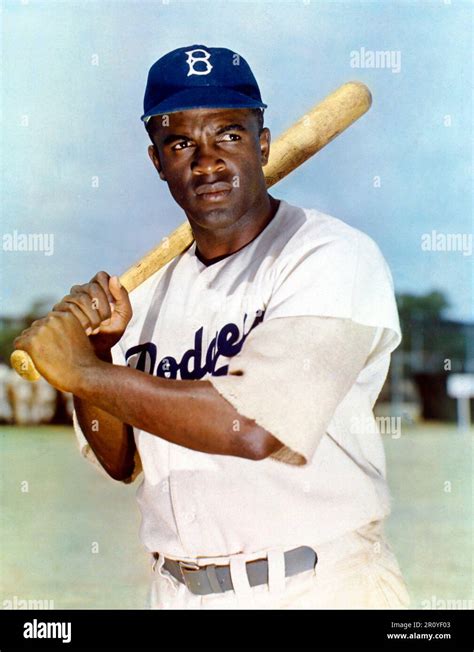 Jackie Robinson (1919-1972) in Brookly Dodgers uniform, 1949. Robinson was the first black ...