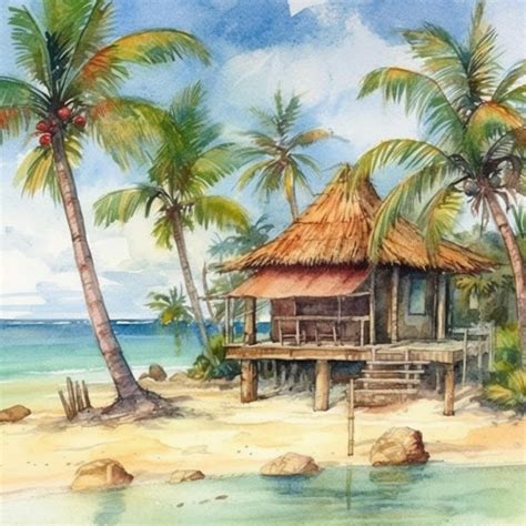 Premium AI Image | A watercolor painting of a beach scene with a ...