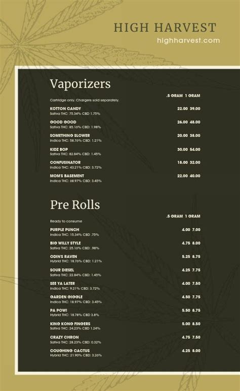 Olive Green Dispensary Menu Design Template by MustHaveMenus