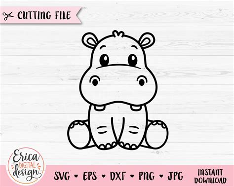 Hippo SVG Cute Hippopotamus Outline Cut File Cricut Silhouette - Etsy Denmark