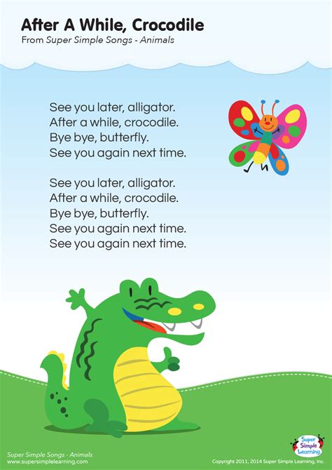 After A While, Crocodile Lyrics Poster - Super Simple | Songs for ...