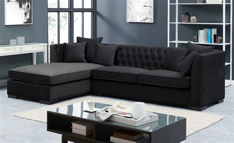 Modern Black Velvet Chesterfield Corner Sofa - Chic Concept