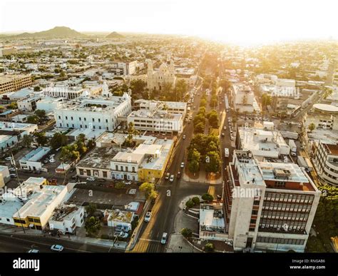 Aerial view of downtown Hermosillo, Sonora. Vista aerea del centro de ...