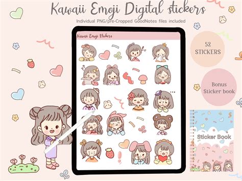 Cute Girl Digital Sticker Pack Kawaii Goodnotes Stickers - Etsy