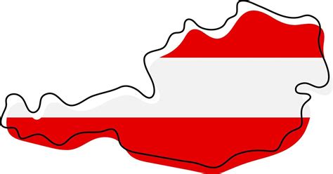 Stylized outline map of Austria with national flag icon. Flag color map of Austria vector ...