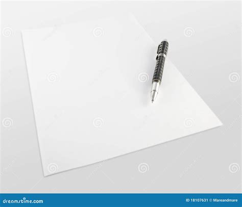 Pen on white paper stock image. Image of paper, sign - 18107631