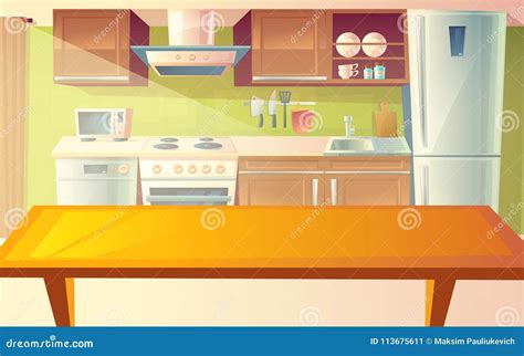 Kitchen Cartoon Map Style Background Vector Illustration ...