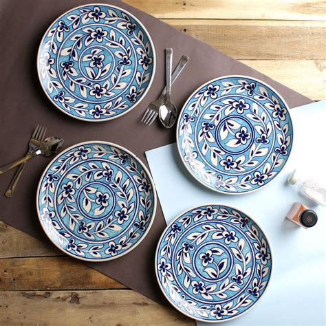 Blue hand-painted 10-inch ceramic dinner plates (set of 4) Buy Online ...