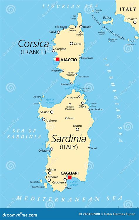 Corsica And Sardinia, French And Italian Islands, Political Map. Vector Illustration ...