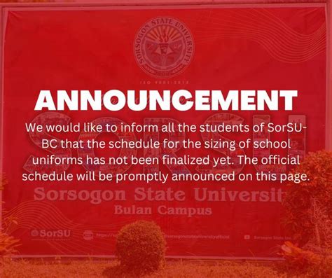 SorSU-Bulan Campus Announcement: On the Schedule of Uniform Sizing ...