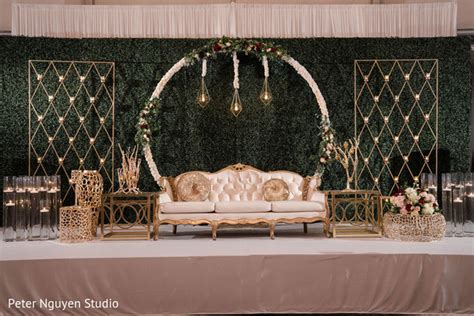 Green background for Indian wedding reception stage decoration. | Photo ...