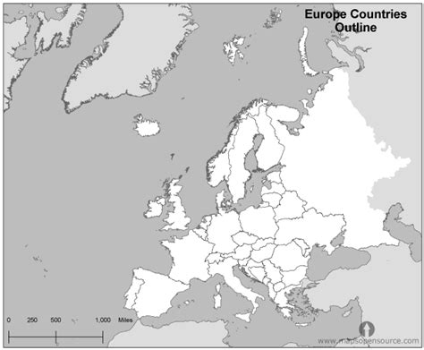 Free Europe Countries Outline Map Black and White | Countries Outline ...