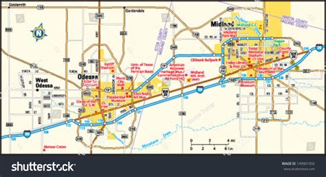 Midland And Odessa, Texas Area Map Stock Vector Illustration 149901932 : Shutterstock