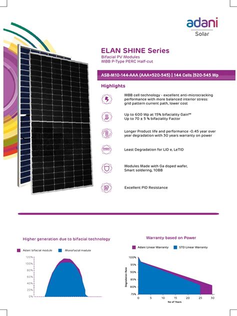 Datasheet Adani Solar India 520w 530w 535w 540w 545w MBB P Type Mono ...