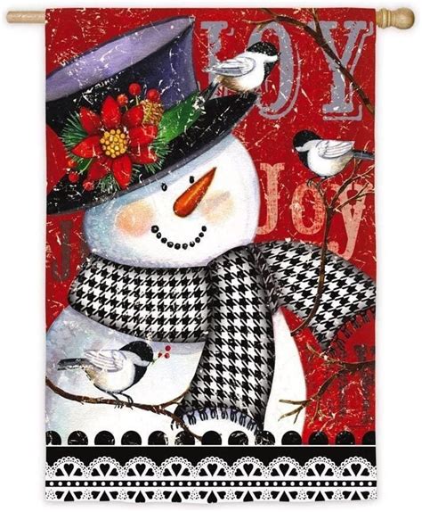 Christmas Joy Snowman Flag 2 Sided Decorative Banner